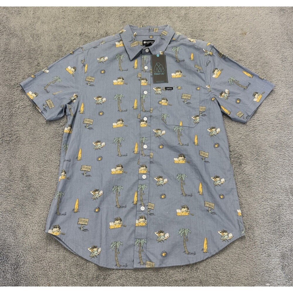 NEW Matix Staycation Men's Button Up Pocket Casual Blue Shirt Size Medium